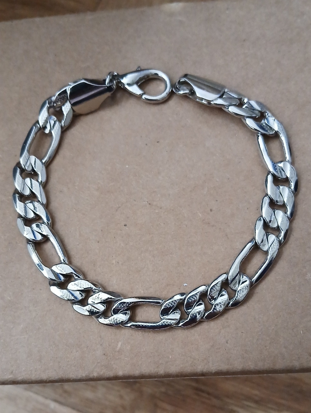 Silver Plated Figaro Chain Bracelet - Polished Silver Tone